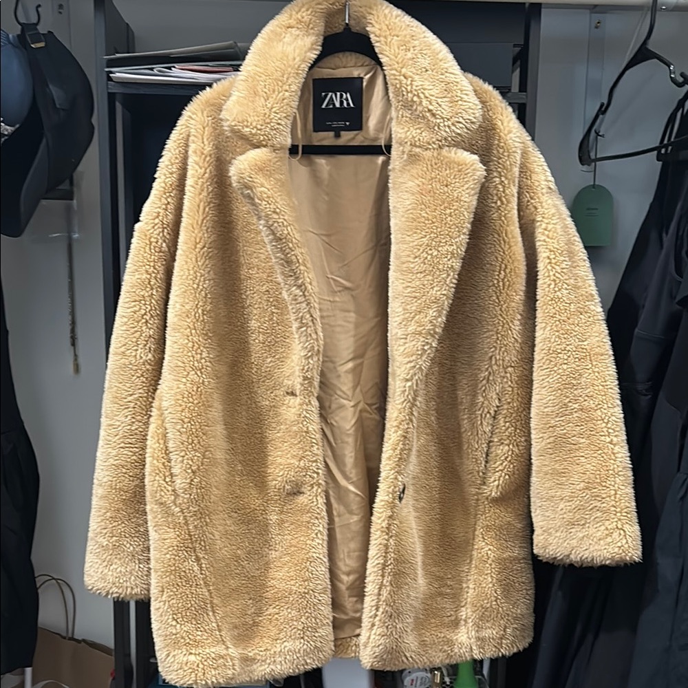 Zara Plush Tan Faux Fur Jacket